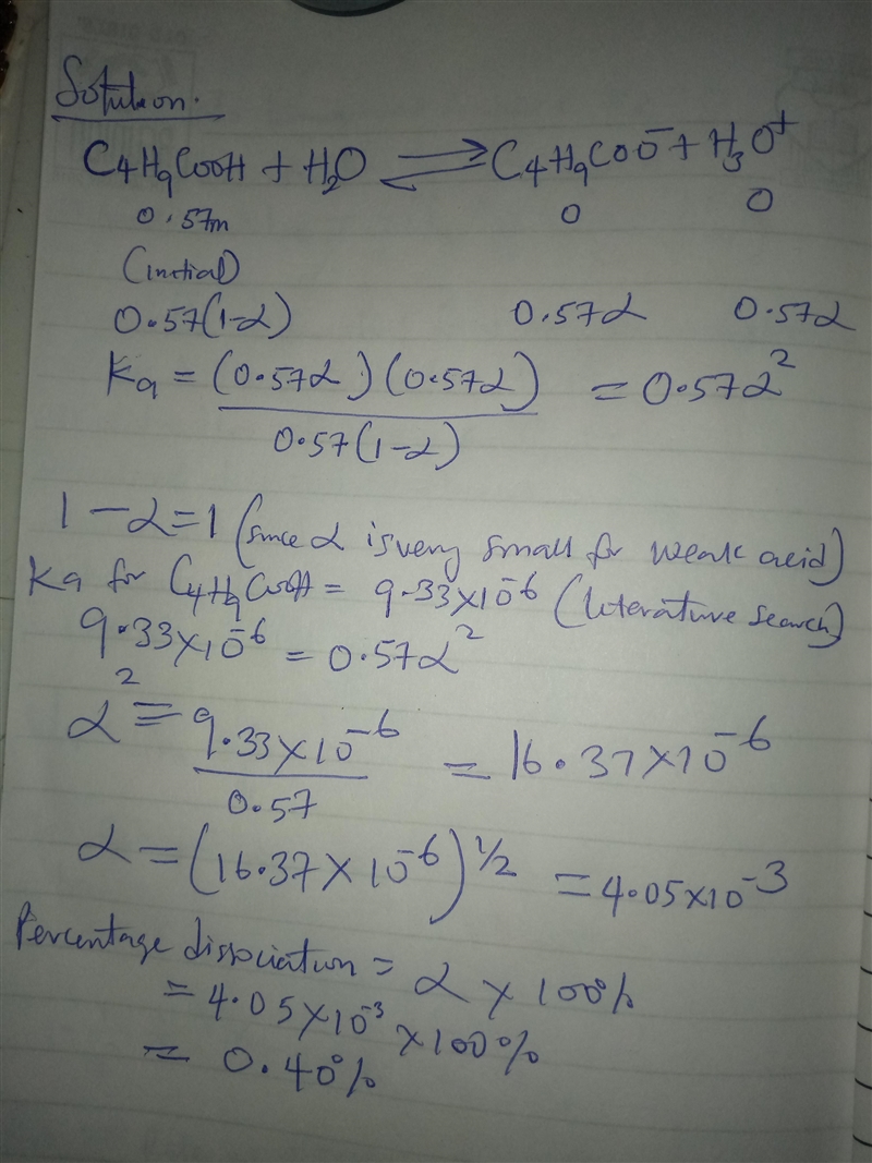 Calculate the percent dissociation of trimethylacetic acid in a aqueous solution of-example-1