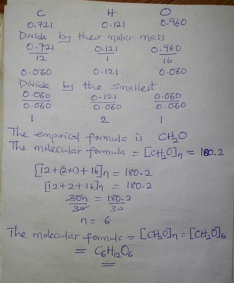 4. A 1.802 gram sample of unknown compound contains 0.721 grams of carbon, 0.121 grams-example-1