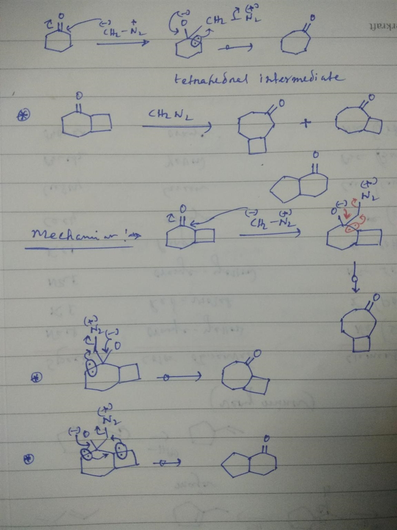 Treatment of a cyclic ketone with diazomethane is a method for accomplishing a ring-example-1