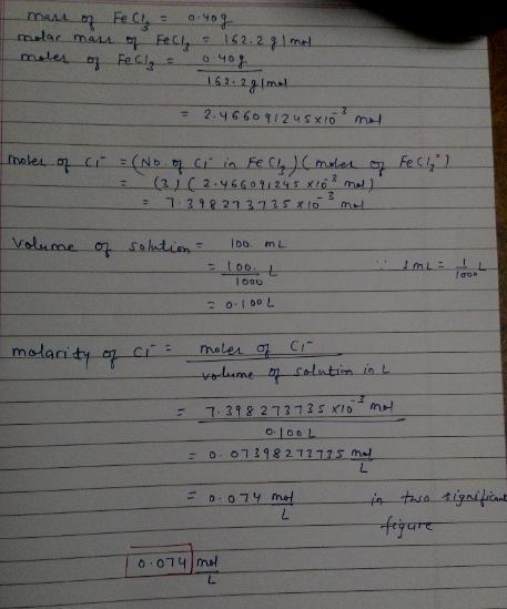 A chemist prepares a solution of iron(III) chloride (FeCl3) by measuring out 0.40 g-example-1