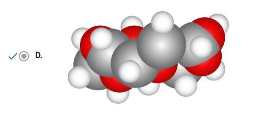 Which model shows a molecule of a substance that is made up of three elements ​-example-1