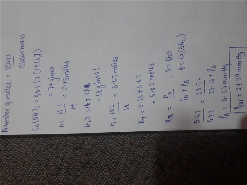 Calculate the vapor pressure of a solution made by dissolving 11.1 g Ca(OH)2 in 1 102 g-example-1