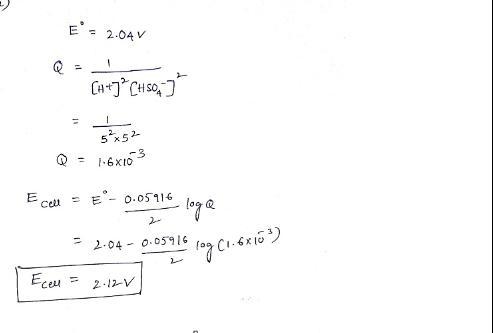 The overall reaction in the lead storage battery is Pb(s) + PbO2(s) + 2H1(aq) + 2HSO-example-1