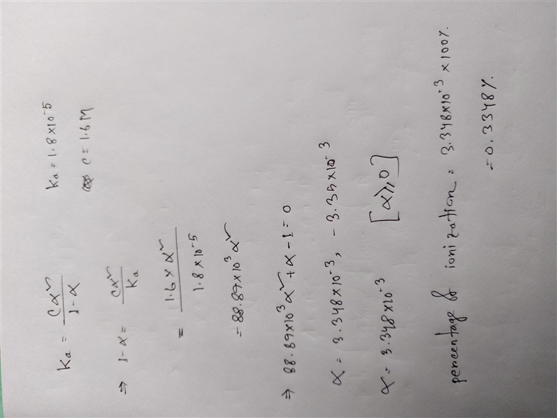 Calculate the percent ionization of 1.60 M aqueous acetic acid solution. For acetic-example-1