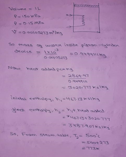 An insulated piston-cylinder device contains 1 L of saturated liquid water at pressure-example-1