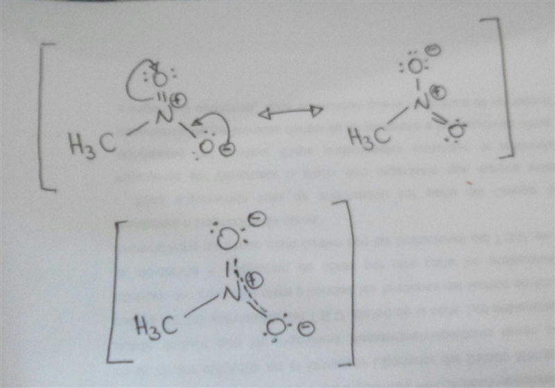 Add curved arrows to both resonance structures of nitromethane to show the delocalization-example-1