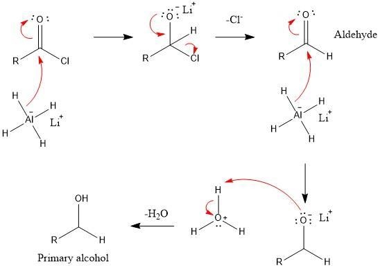 LiAlH4 reacts with acid chlorides to yield secondary alcohols after hydrolysis. a-example-1