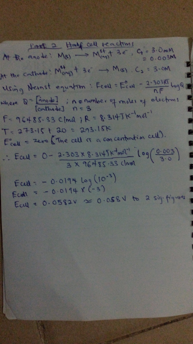 A certain metal forms a soluble nitrate salt M(NO3)3. Suppose the left half cell of-example-1