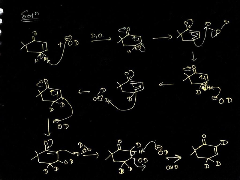 The q,ß-unsaturated ketone A exchanges hydrogen atoms with deuterium at the two positions-example-2