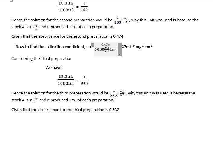 Calculate the extinction coefficient where the concentration is in mg/ml and the path-example-3