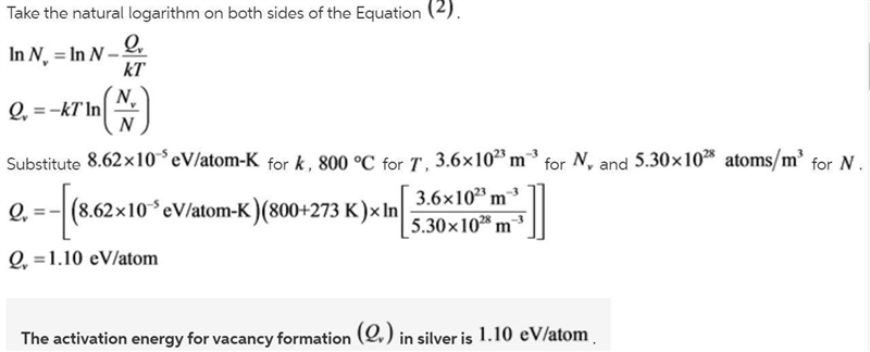 alculate the energy for vacancy formation in silver, given that the equilibrium number-example-2