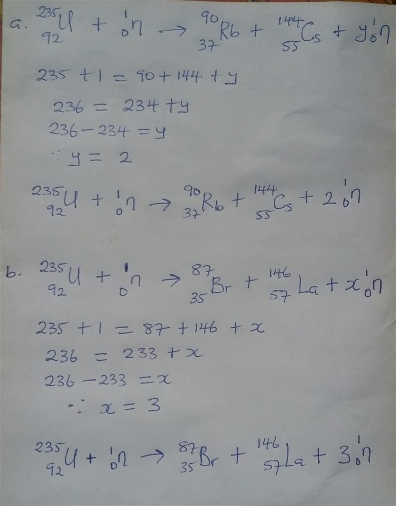 How many free neutrons are produced in each of the following uranium-235 fission reactions-example-1