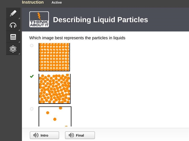 Which image best represents the particles in liquids-example-1