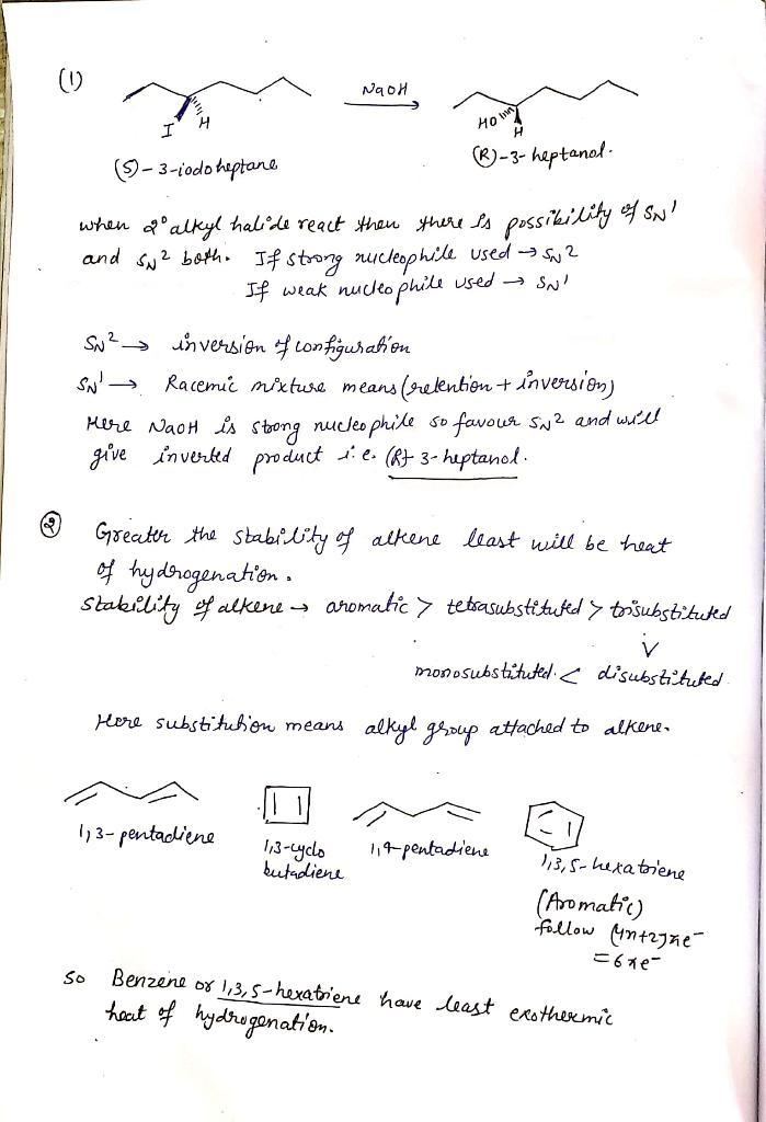 What is the stereochemistry of the alcohol produced in the reaction of (S)-3-iodoheptane-example-1