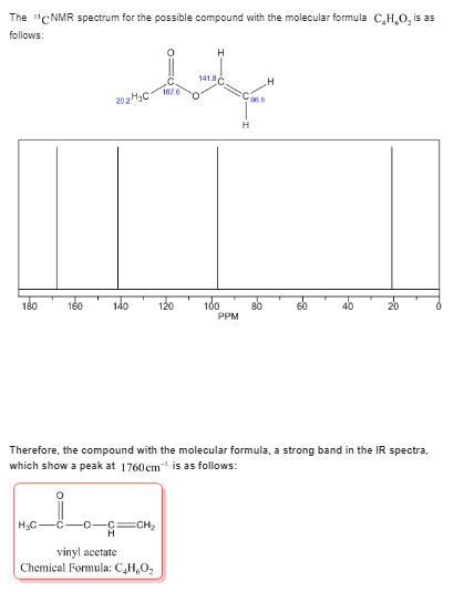 A compound (C4H6O2) has a strong band in the infrared at 1760 cm^-1. Its 13C NMR spectrum-example-3