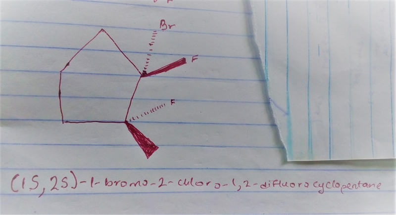 Draw every stereoisomer for 1-bromo-2-chloro-1,2-difluorocyclopentane. Use wedge-and-example-3