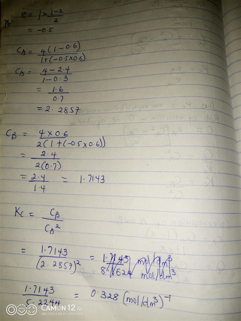 is carried out in a flow reactor where pure A is fed at a concentration of 4.0 mol-example-2