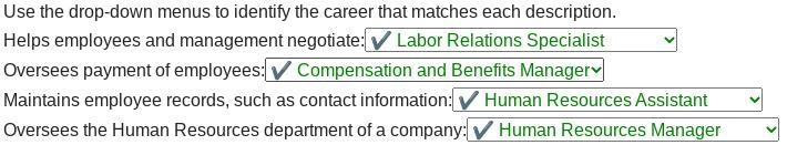 Use the drop-down menus to identify the career that matches each description Helos-example-1