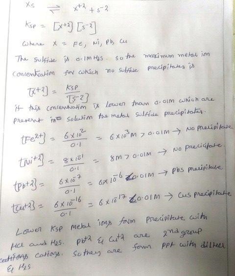 A solution is 0.0100 M in each of the metal ions in the following table: Metal sulfide-example-1