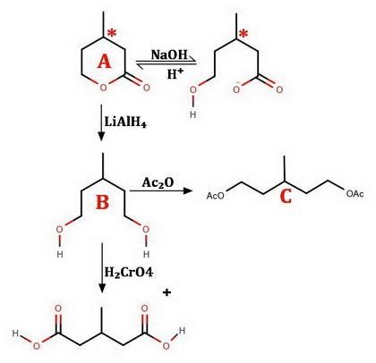 An optically active compound A, C6H10O2, when dissolved in NaOH solution, consumed-example-1