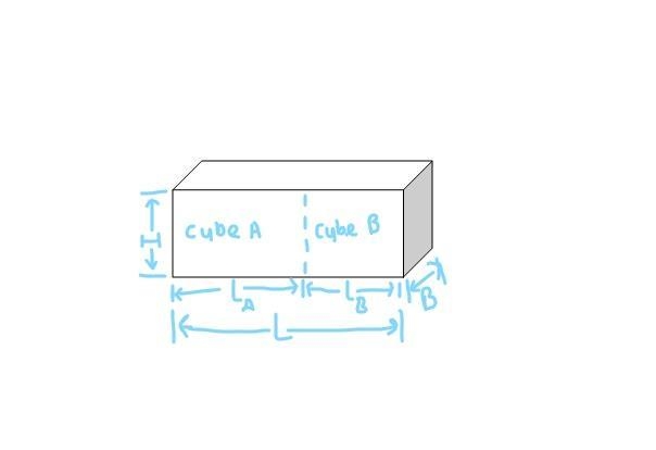 Rectangular cube 3.2 m length 1.2 m in height and 5 m in length is split into two-example-1