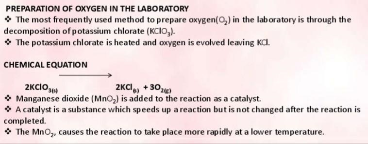 Name two reagents used during the laboratory preparation of oxygen and write an equation-example-1