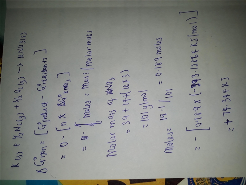 What is the Gibbs energy, LaTeX: \Delta GΔ G, when the very first crystal of potassium-example-1