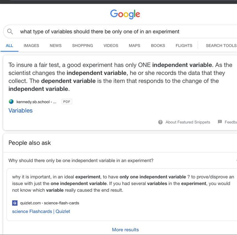 What type of variable should there only be one of in an experiment? A) dependent B-example-1