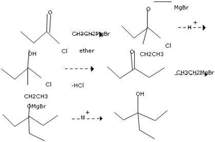 Three reactions between a Grignard reagent and a carbonyl compound are given below-example-2