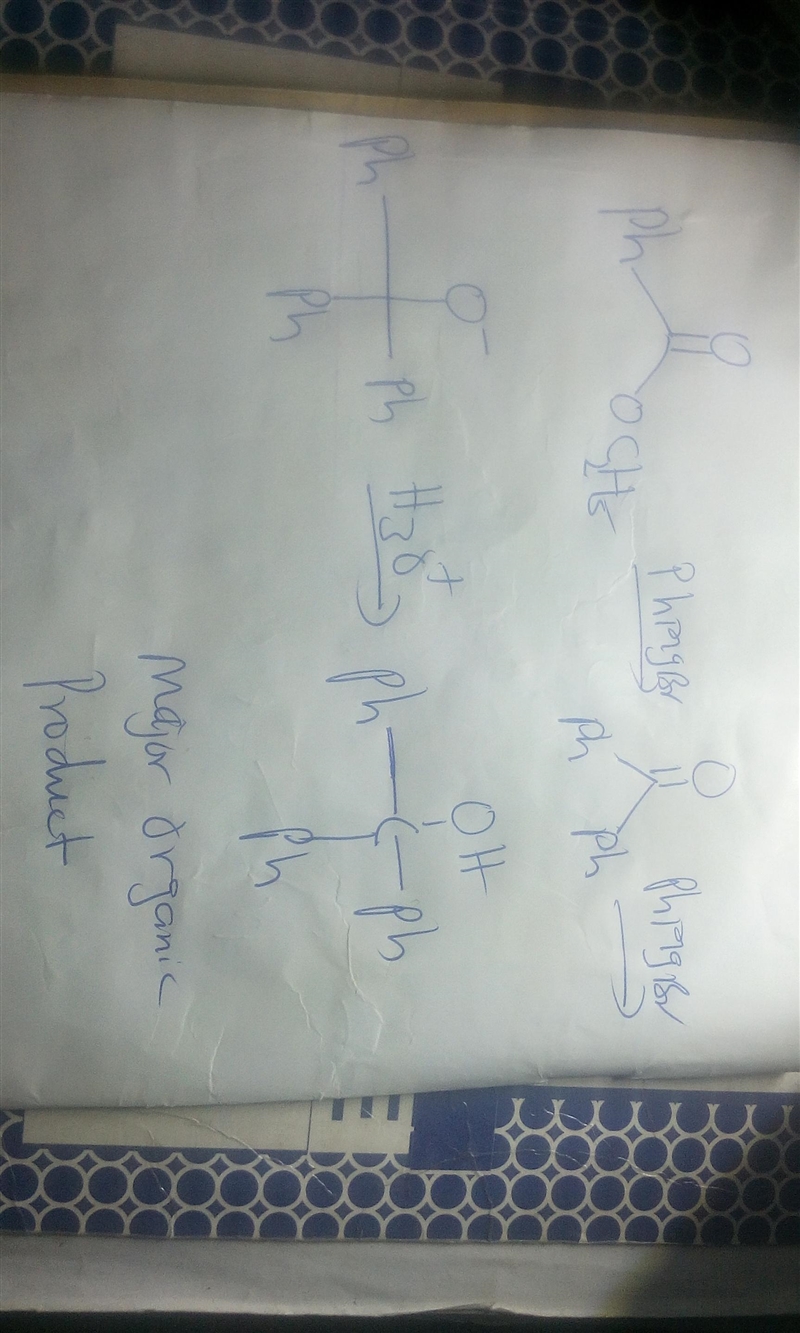 Draw the structural formula of the principal organic product formed when ethyl benzoate-example-1