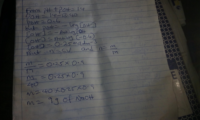 A chemist must prepare of sodium hydroxide solution with a pH of at . He will do this-example-1