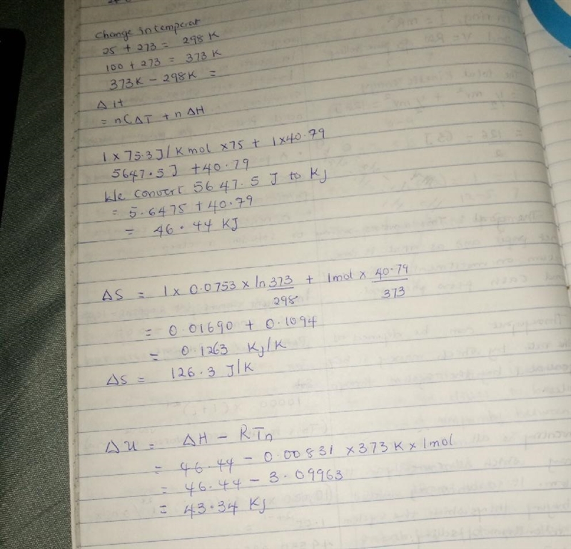 Calculate the values of LlU, LlH, and LlS for the following process: 1 mole of liquid-example-1