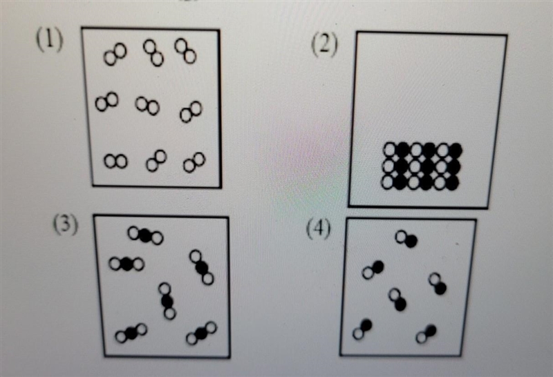 18. Which two particle diagrams each represent a sample of one substance? Key O = atom-example-1