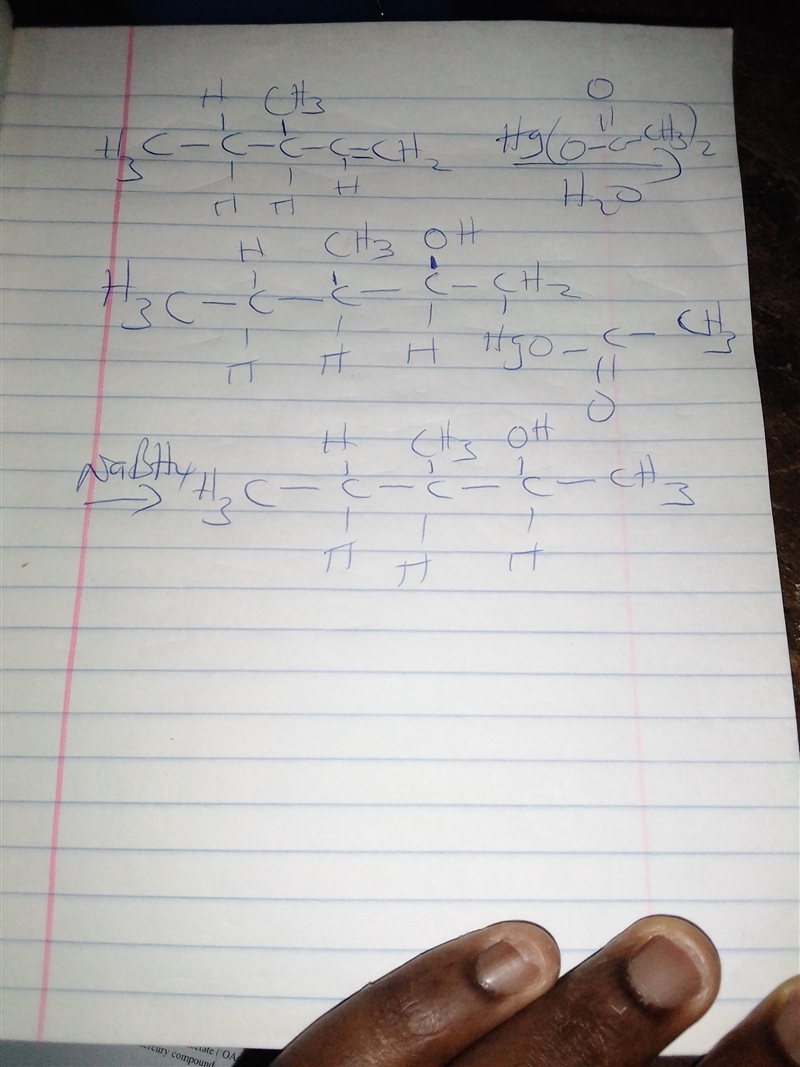 When R-3-methylpent-1-ene is treated with aqueous mercury (II) acetate, then sodium-example-1