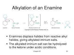 This reaction between an enamine and an alkyl halide involves the following steps-example-1