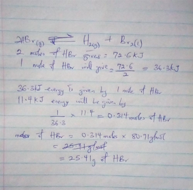 The thermochemical equation is for the reaction of hydrogen bromide gas to form hydrogen-example-1