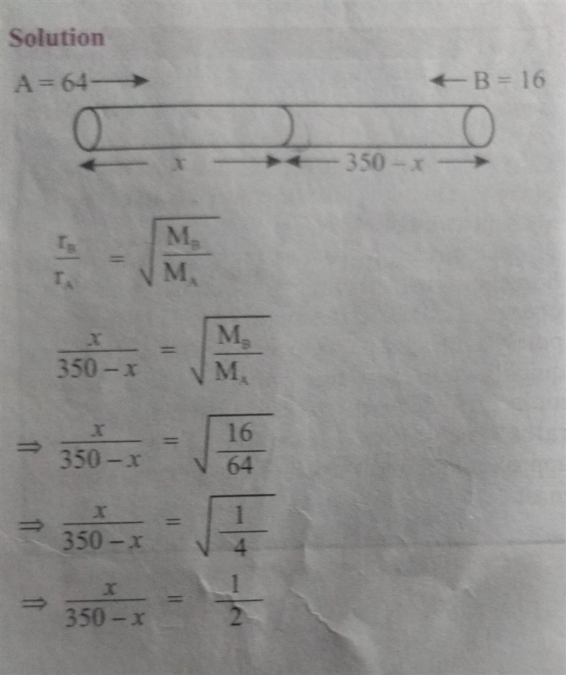 Examples 36 A cylinder is 350cm³ long and two gases A and B have relative molecular-example-1