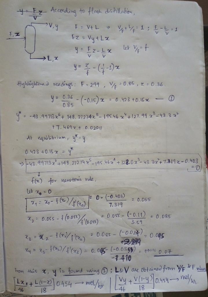 A flash distillation chamber operating at 101.3 kpa is separating an ethanol water-example-2