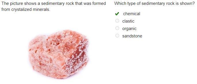 Which main type of sedimentary rock forms from solutions? chemical clastic organic-example-1