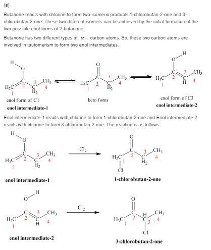 Chlorination of 2-butanone yields two isomeric products, each having the molecular-example-1