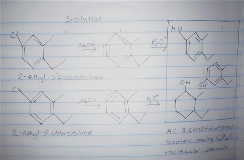 When 2-ethyl-5-chlorotoluene was treated with sodium hydroxide at high temperature-example-1