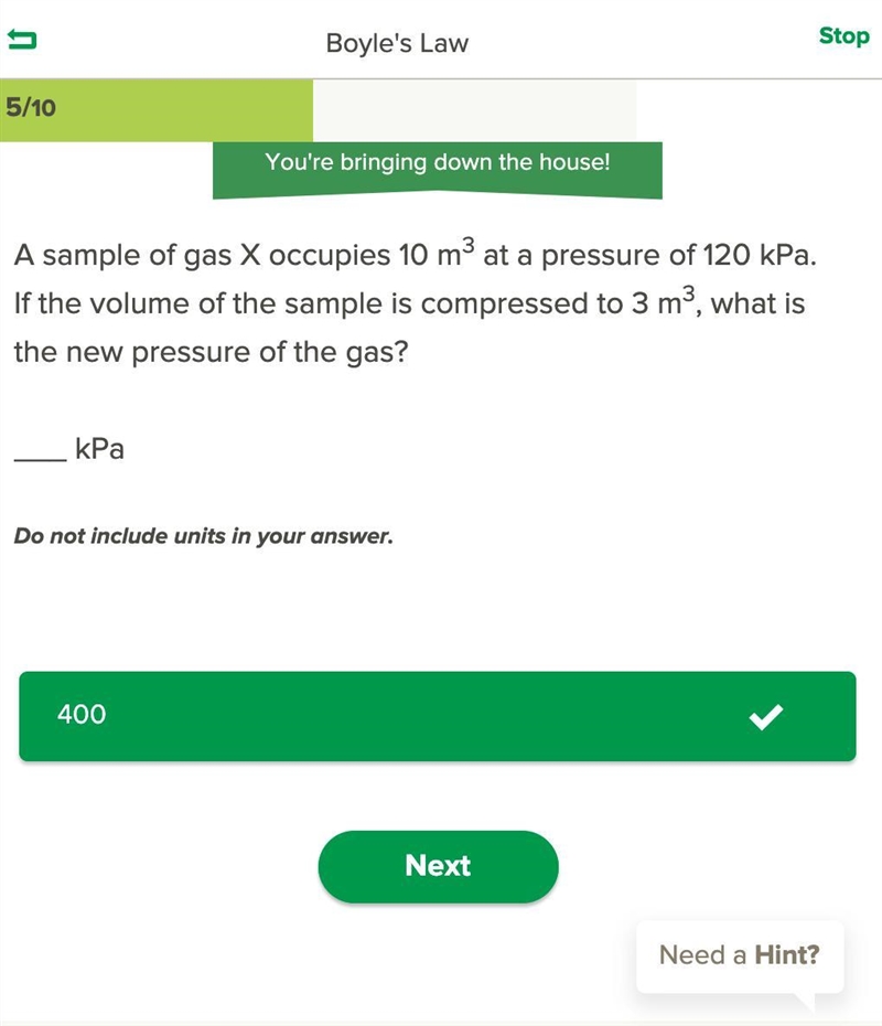 A sample of gas at occupies 10m3 at a pressure of 120 kPa. If the volume of the sample-example-1