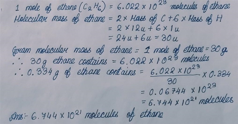 How many molecules of ethane (C2H6) are present in 0.334 g of C2H6?-example-1