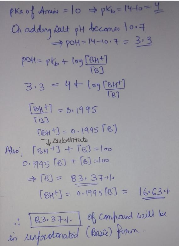 g The aminium salt of an amine (e.g., R-NH3+) has a pKa of 9.8, and a small amount-example-1