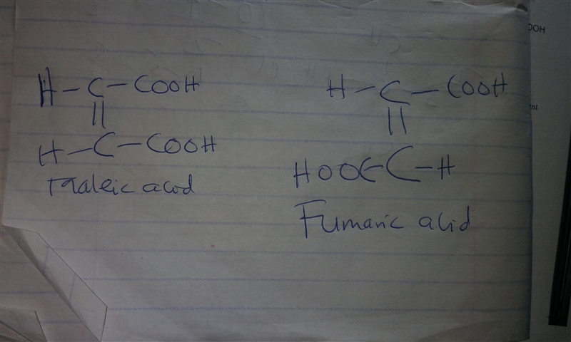 1. Sketch the structures of maleic and fumaric acids. What is the structural relationship-example-1