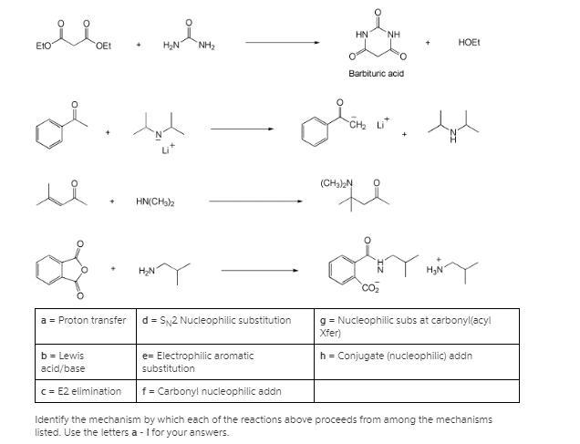 a = Proton transfer d = SN2 Nucleophilic substitution g = Nucleophilic subs at carbonyl-example-1