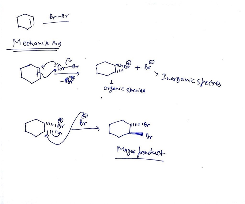 Show the mechanism for the following reaction: cyclohexene bromine yields a dibromocyclohexane-example-1