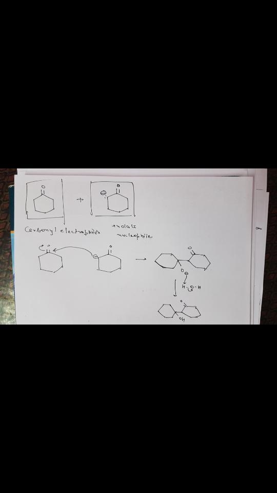 Write structures for the carbonyl electrophile and enolate nucleophile that react-example-1