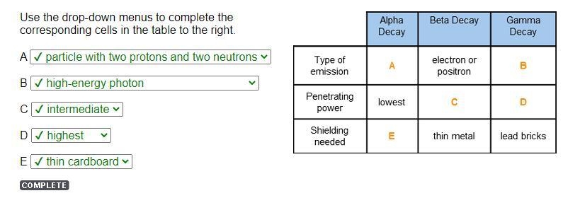 Use the drop-down menus to complete the corresponding cells in the table to the right-example-1