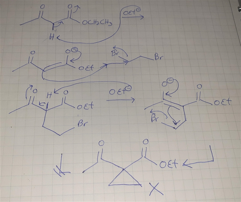 Treatment of ethyl acetoacetate with NaOEt (2 equiv) and BrCH2CH2Br forms compound-example-1